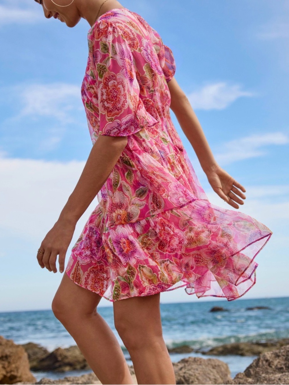 NWT Johnny Was Mari Tiered Silk Mini Dress.